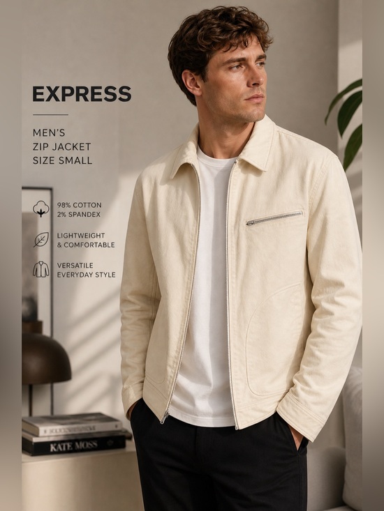 Express Other - Express Men's Lightweight Zip Jacket in Cream